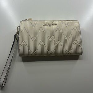Michael Kors Gold and Cream Patterned Wristlet